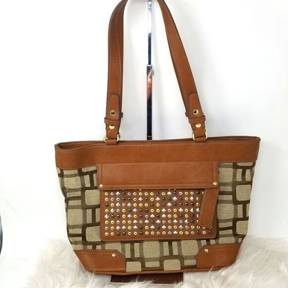 Brown With Metal Studded Nine West Shoulder Bag - Picture 1 of 11